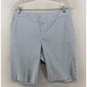CHAPS Shorts Womens 12 Seersucker Striped Chino 11" Walking Cotton Blue White